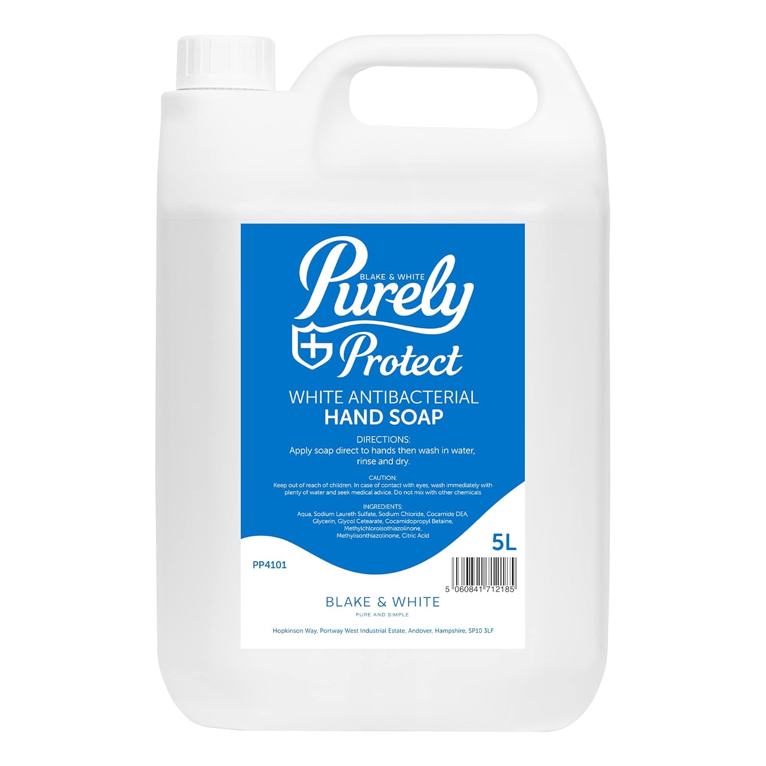 Blake & White Antibacterial Hand Soap 5L - Purely Protect White Handwash Liquid Soap for Home, Office, Kitchens and Washrooms - Unscented Hand Wash to Kill 99.9 of Germs and Bacteria - PP4101