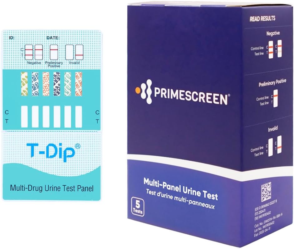 [5 Pack] Prime Screen Multi-Panel Urine Test- 6 Panel (BUP,BZO,COC,MOP,MTD,OXY)- WDOA-865NT