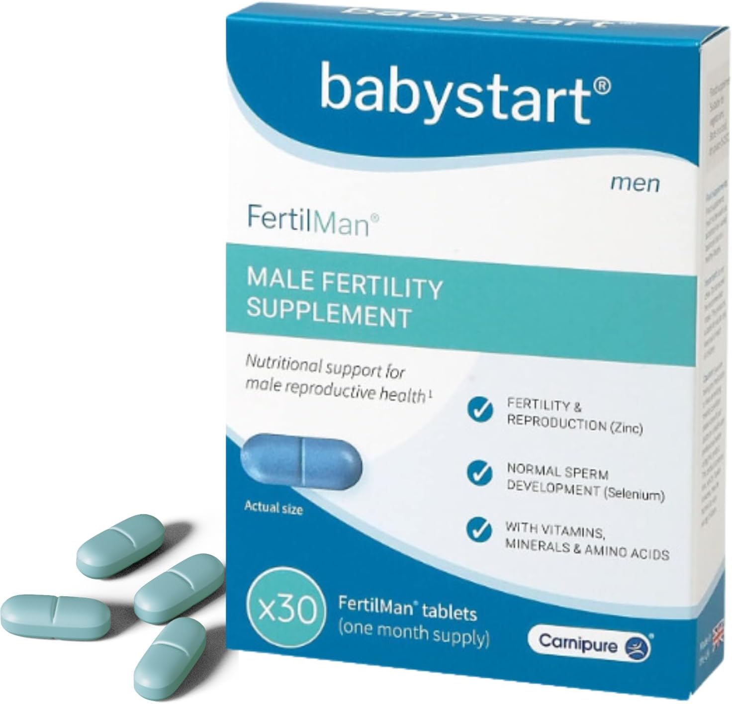 Babystart Fertility Supplements for Men - FertilMan 30 Tablets, 1 Month Supply, Male Fertility Vitamins with Zinc, Folic Acid and Vitamin D for Conception, Immune Support - Mens Health Supplement