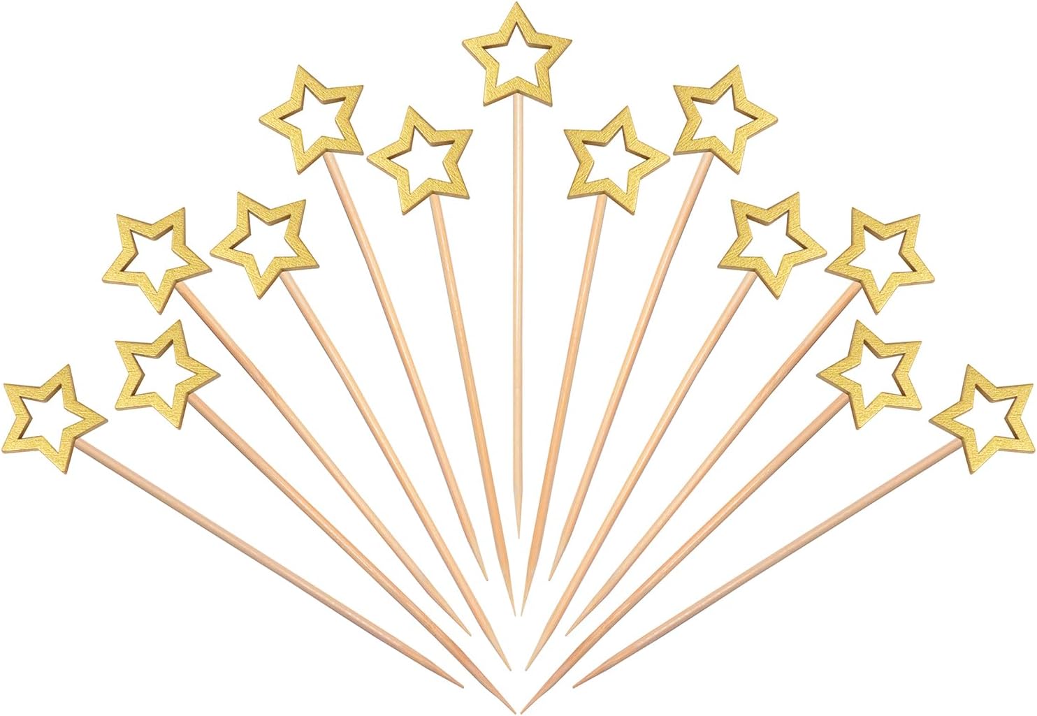 Gold Star Cocktail Picks, 5.5 Inch Long Decorative Toothpicks Skewers for Appetizers, Fruits and Drink Garnish, Christmas & New Year Holiday Events Party Supplies