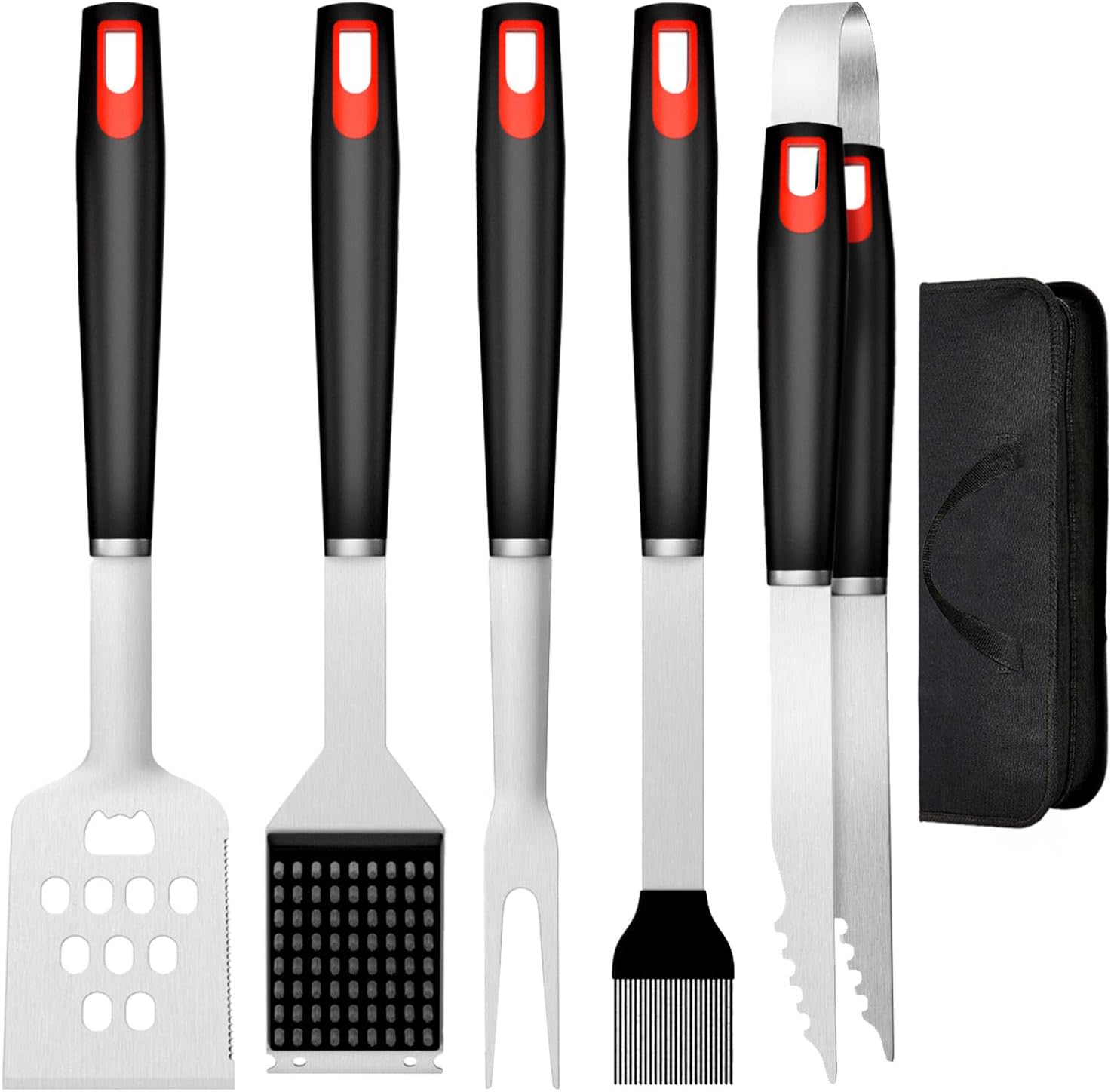 BBQ Tools Set, Heavy Duty 6-in-1 BBQ Utensil Set, Longer Professional Stainless Steel Grill Accessories Barbecue Tool Set, Portable BBQ Kit with Storage Bag, Barbecue Utensils Gifts for Dad Men Women