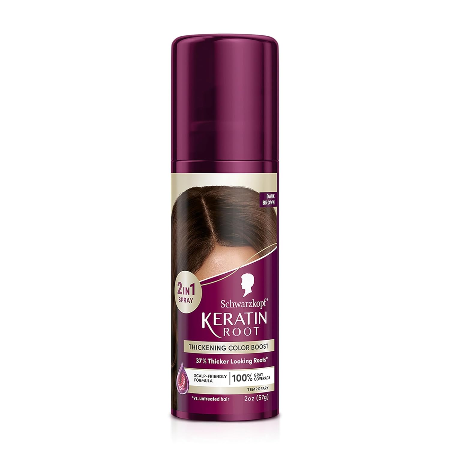 Schwarzkopf Keratin Root Temporary Hair Color Spray, Dark Brown, Instant Gray Coverage, Thicker, Fuller-Looking Roots, Easy-to-Use, No Ammonia, Low Mess Application, Scalp Friendly