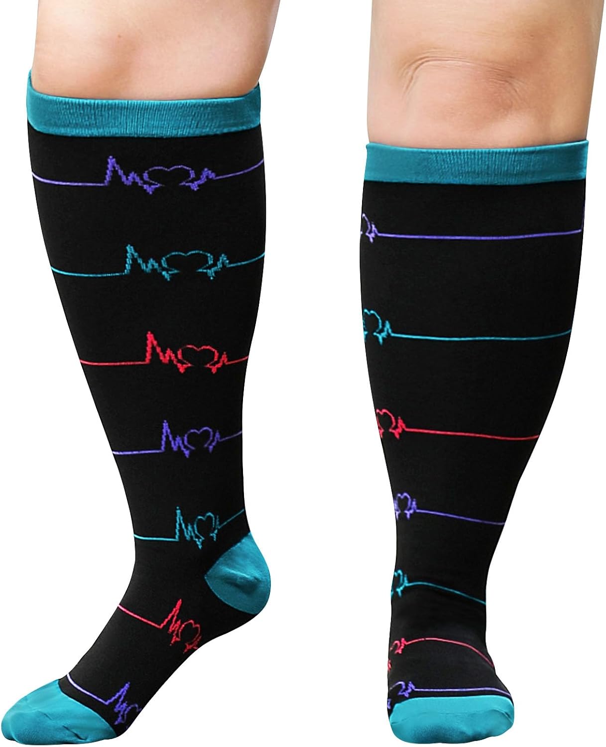 PUTUO Plus Size Compression Sock For Men and Women: Graduated Compression Stockings for Support Flight Travel Running Pregnancy Sports Edema Nurses Athletic 20-30 mmHg 1Pairs