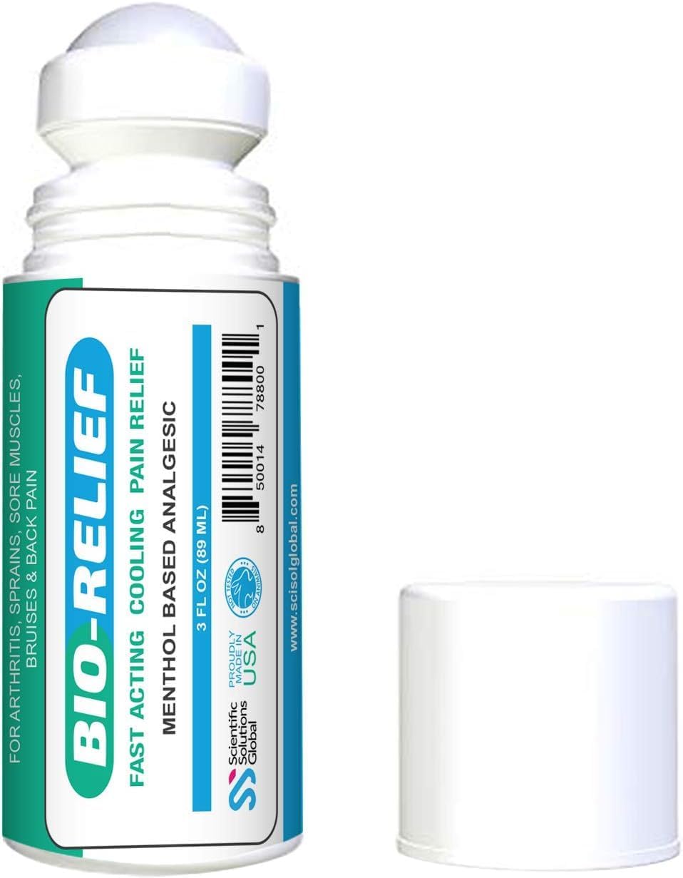BIO-Relief Pain Roll On w 10% Menthol & Arnica | Highly Effective, Cool & Topical Pain Relief Extra Strength for Arthritis, Muscle, Joint, & Back - Easy Roll On Maximum Strength, Made in USA