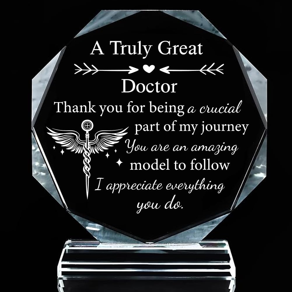 PLIGREAT Doctor Gifts for Women Men Christmas Crystal Keepsake Thank You Gift for Doctor Appreciation Plaque Best Doctor Gifts for Doctors' Day Acrylic Decorative Signs Home Office Table Decor