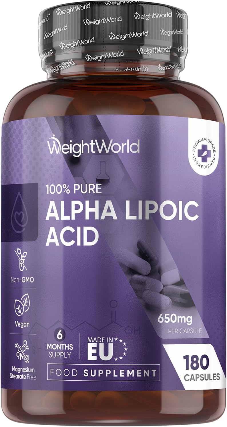 Alpha Lipoic Acid 650mg - 180 Capsules - 6 Months Supply - 1 Capsule a Day - Vegan ALA Supplement - Non-GMO & Magnesium Stearate-Free - No Added Preservatives