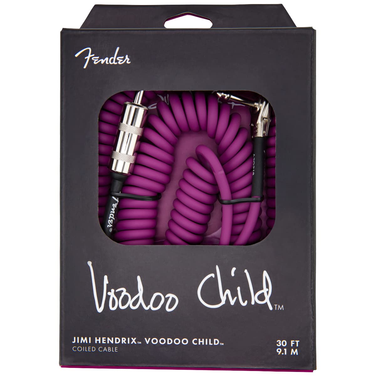 Fender Hendrix Voodoo Child Coil Instrument Cable, 95% Copper Coverage Shield for Less Noise Interference, Straight,Angle, 30', Purple