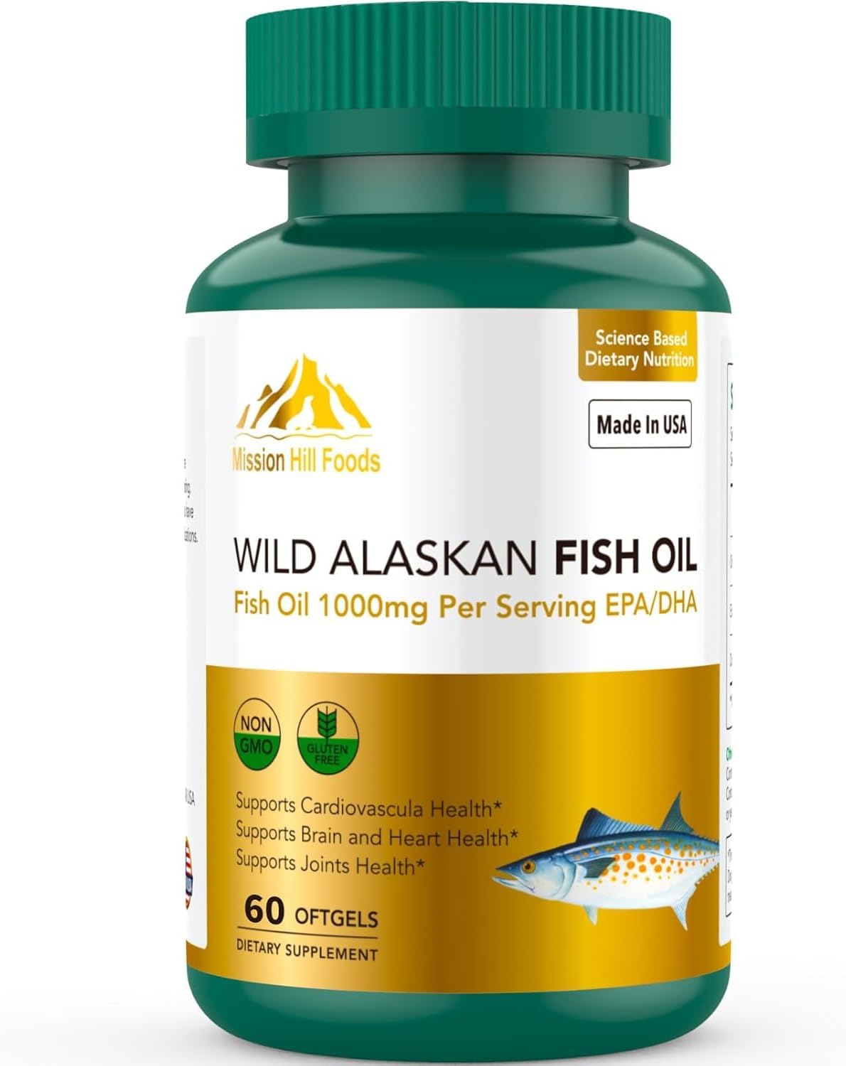 Wild Alaskan Fish Oil 1000mg – Omega-3 EPA & DHA Supplement – Burpless Softgels for Heart, Brain, Joint & Immune Health – Non-GMO, Made in USA, GMP Certified