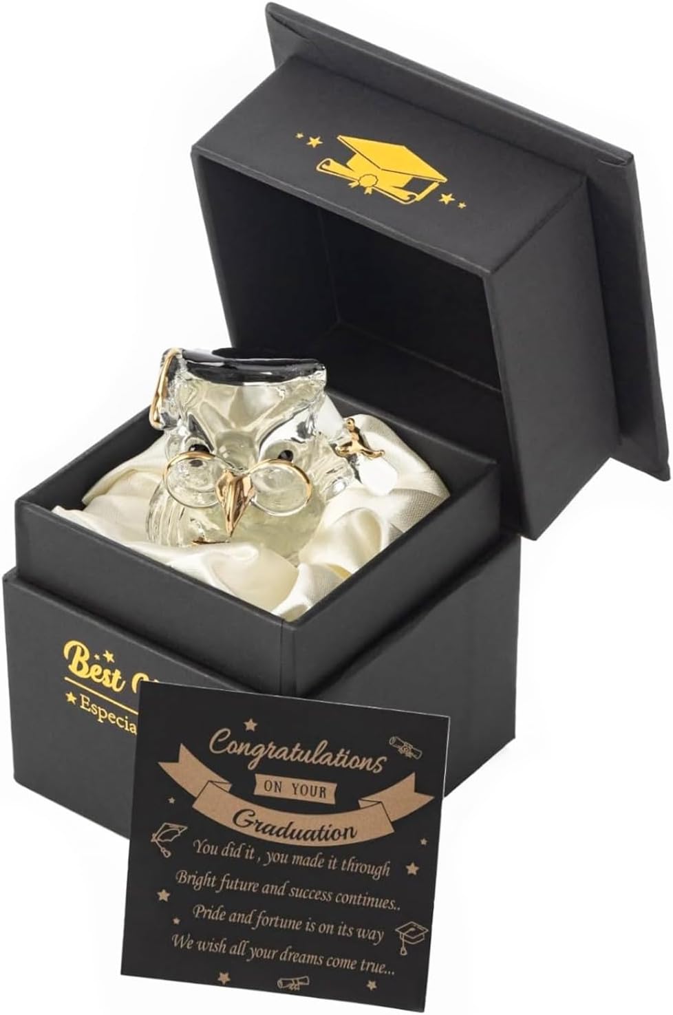 Crystal Glass Owl Graduation Gift Ornament Keepsake in Message Box Graduation Present Novelty Gift