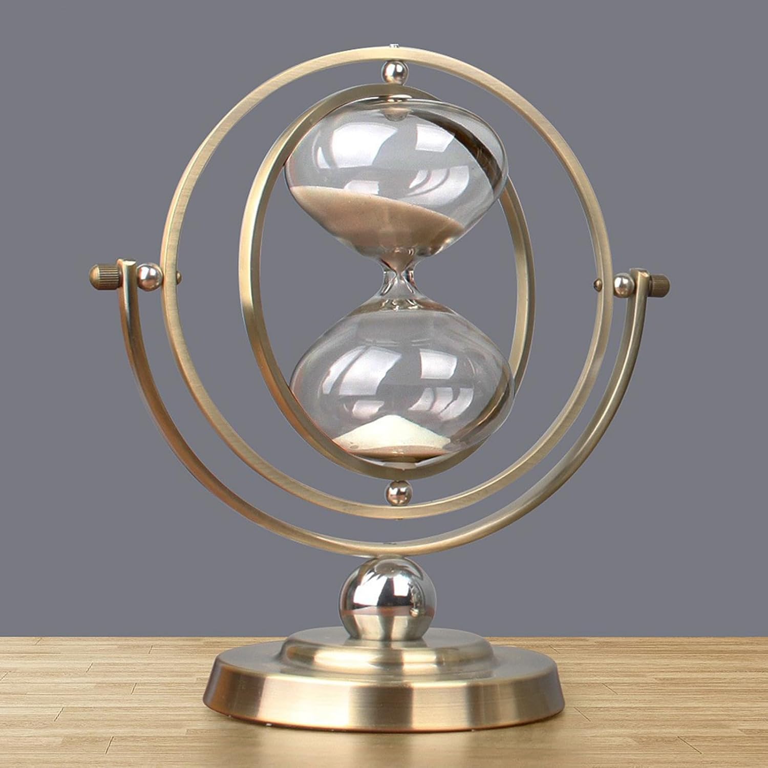 Refein Sand Hourglass Timer 30 Minute, Antique Globe Rotating Sand Clock 30 Minutes Retro Ornament Shelf Decor for Home, Desktop, Classroom Kitchen Restaurant Office Living Room Decor (White Sand)