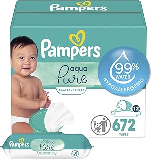 Pampers Aqua Pure Sensitive Baby Wipes, 99% Water, Hypoallergenic, Unscented Baby Wipes, 336 Baby Wipes Total (6 Flip-Top Packs)