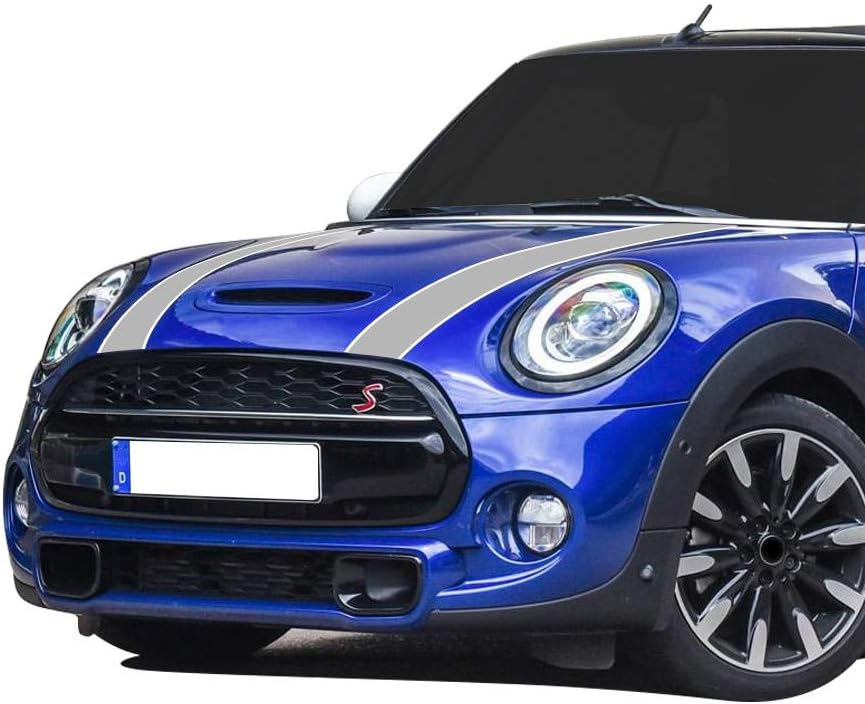 Car Styling Hood Bonnet Stripes Sticker Trunk Rear Engine Cover Vinyl Decal Stickers for Mini Cooper R56 R57 F55 F56 Accessories (Gray-White)