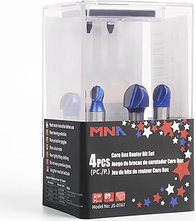 MNA Core Box Router Bit 4 Pcs Set, 1/4 Inch Shank, Cutting Diameter in 1/4”, 5/16”, 3/8”, 1/2”. Great for Making Signs, Decorative Accents to Furniture & Plaques