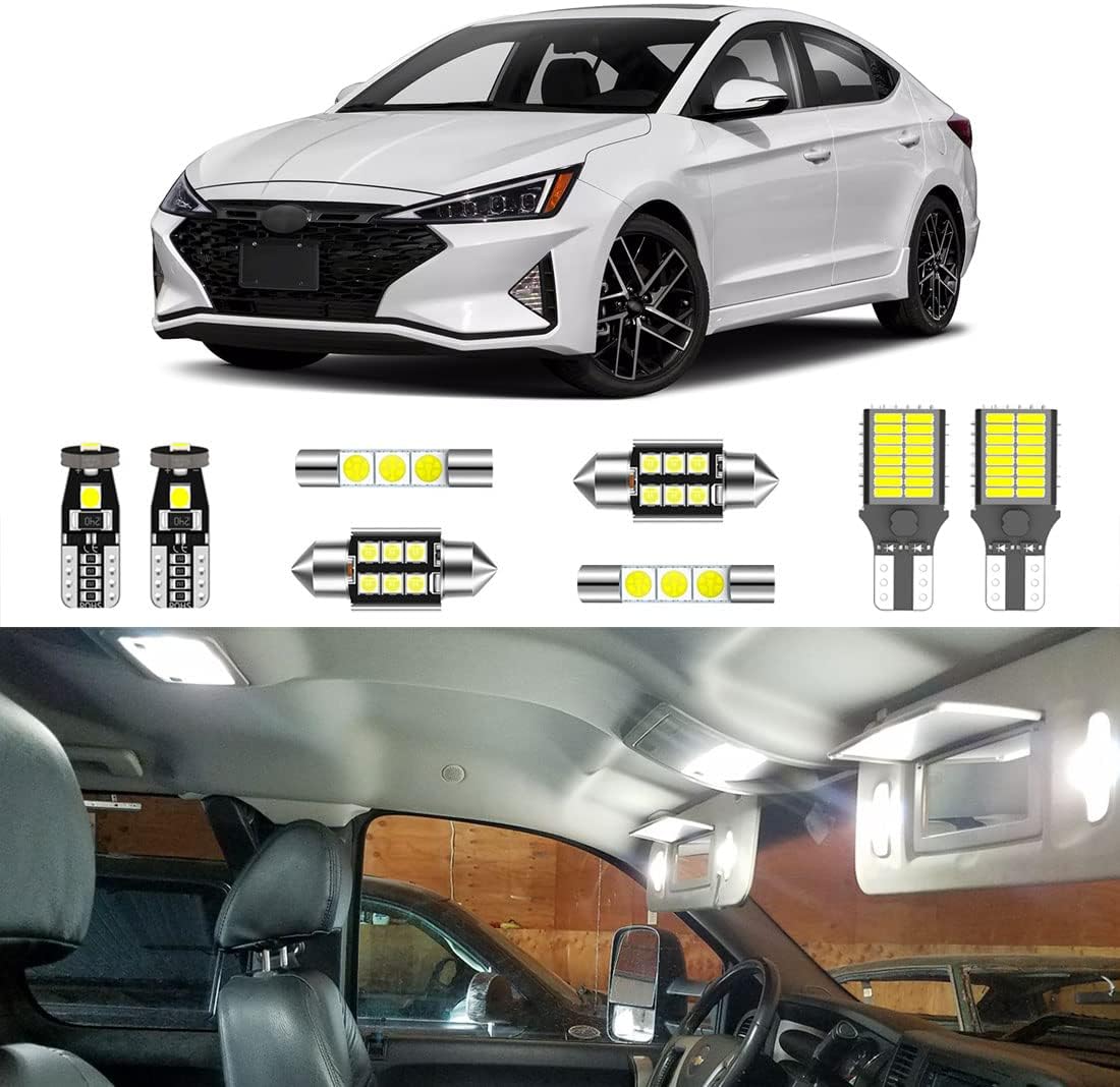 8PCS Super Bright White LED Interior Light Kit Package for Hyundai Elantra 2017 2018 2019 2020 2021 2022 + License Plate Lights and Install Tool