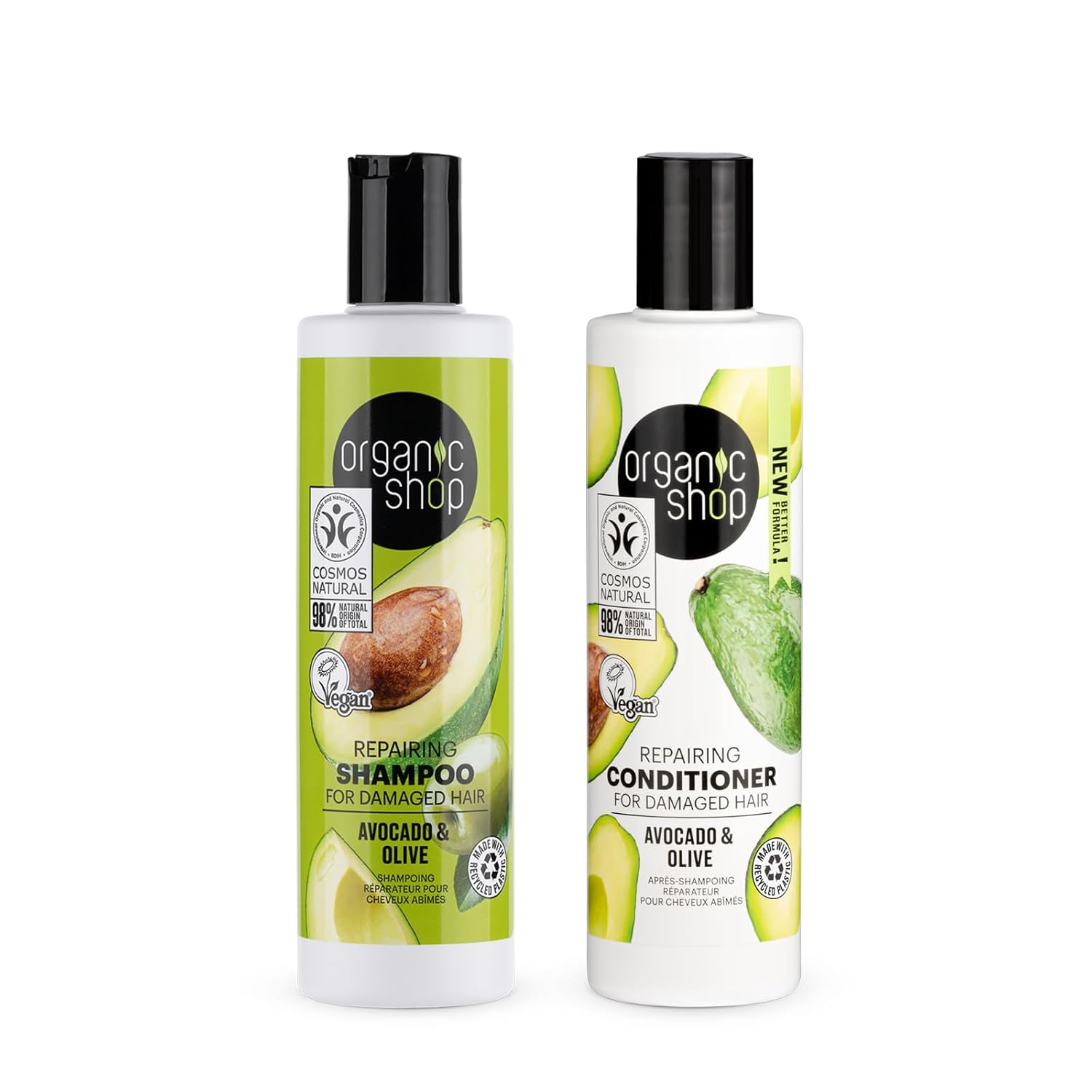 Organic Shop Avocado Repairing Shampoo & Conditioner, Hydrate Moisturizing Restorer, Softens & Deeply Hydrates Dry Damaged Hair, Paraben & Sulfate Free. 100% Vegan. Organic. Pack of 2
