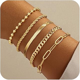 Gold Bracelets for Women,Dainty Bracelets Set for Women Trendy, Gold Bracelets Stack With Beaded, Cuban, Paperclip, Heart, Snake, Rope, Pearl, Cross, Hand Chain, Silver Jewelry Gifts for Women Mom