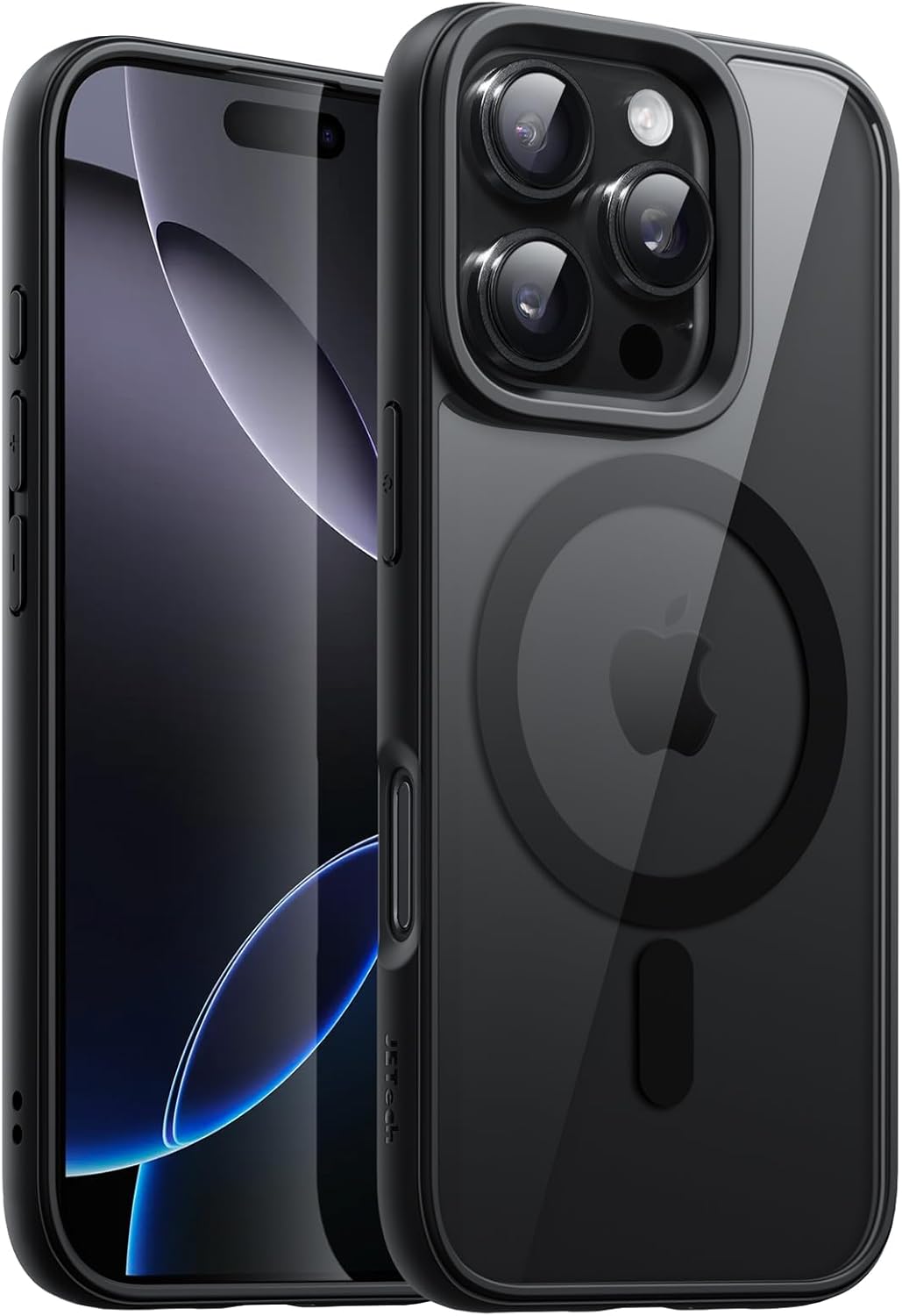 JETech Magnetic Case for iPhone 16 Pro 6.3-Inch Compatible with MagSafe, Shockproof Phone Bumper Cover, Solid Color Matte TPU Frame, Anti-Scratch Clear Back (Black)