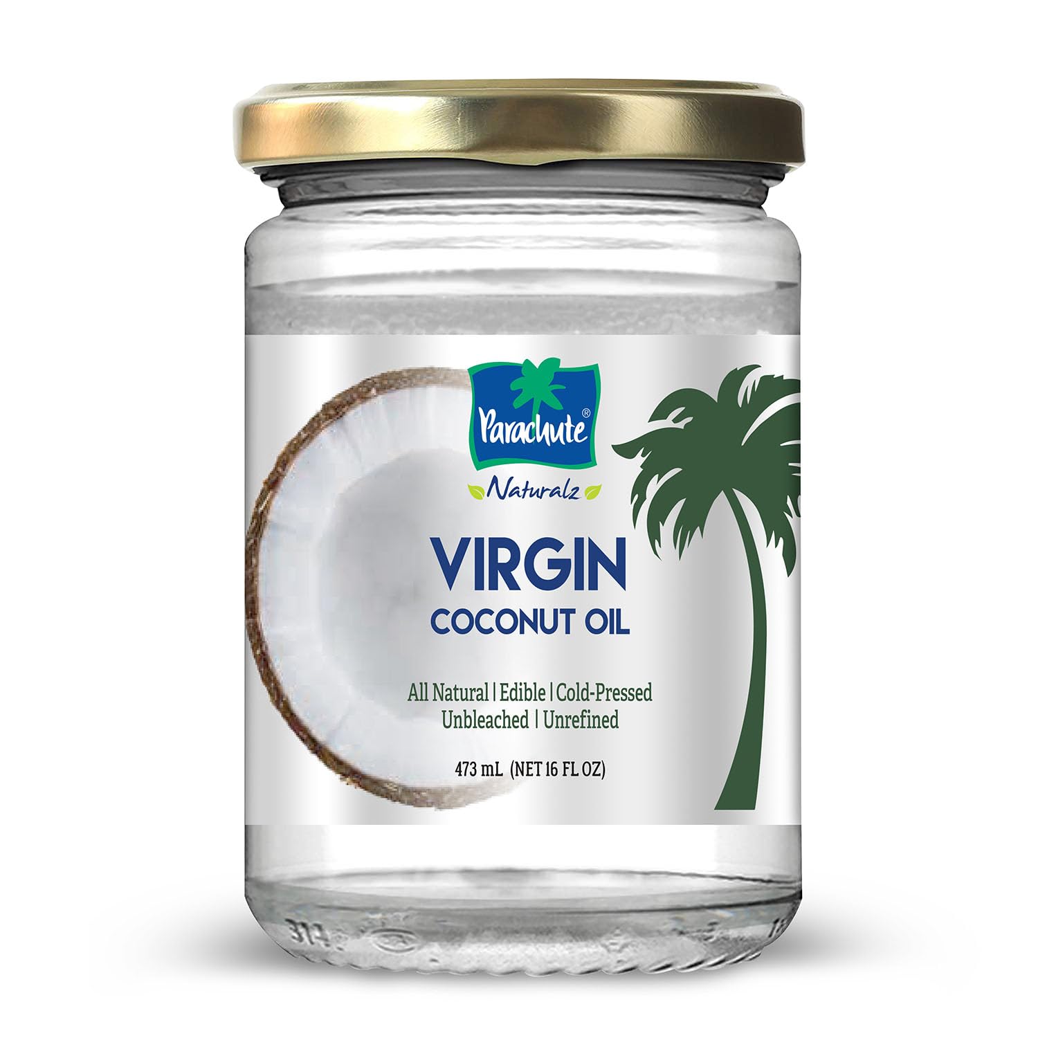 Parachute Naturalz Virgin Coconut Oil | For Cooking, Hair, Body & Oil Pulling | Cold Pressed | Unbleached | Unrefined | Non-Hydrogenated | MCT Oil |16 Fl.Oz | Glass Jar