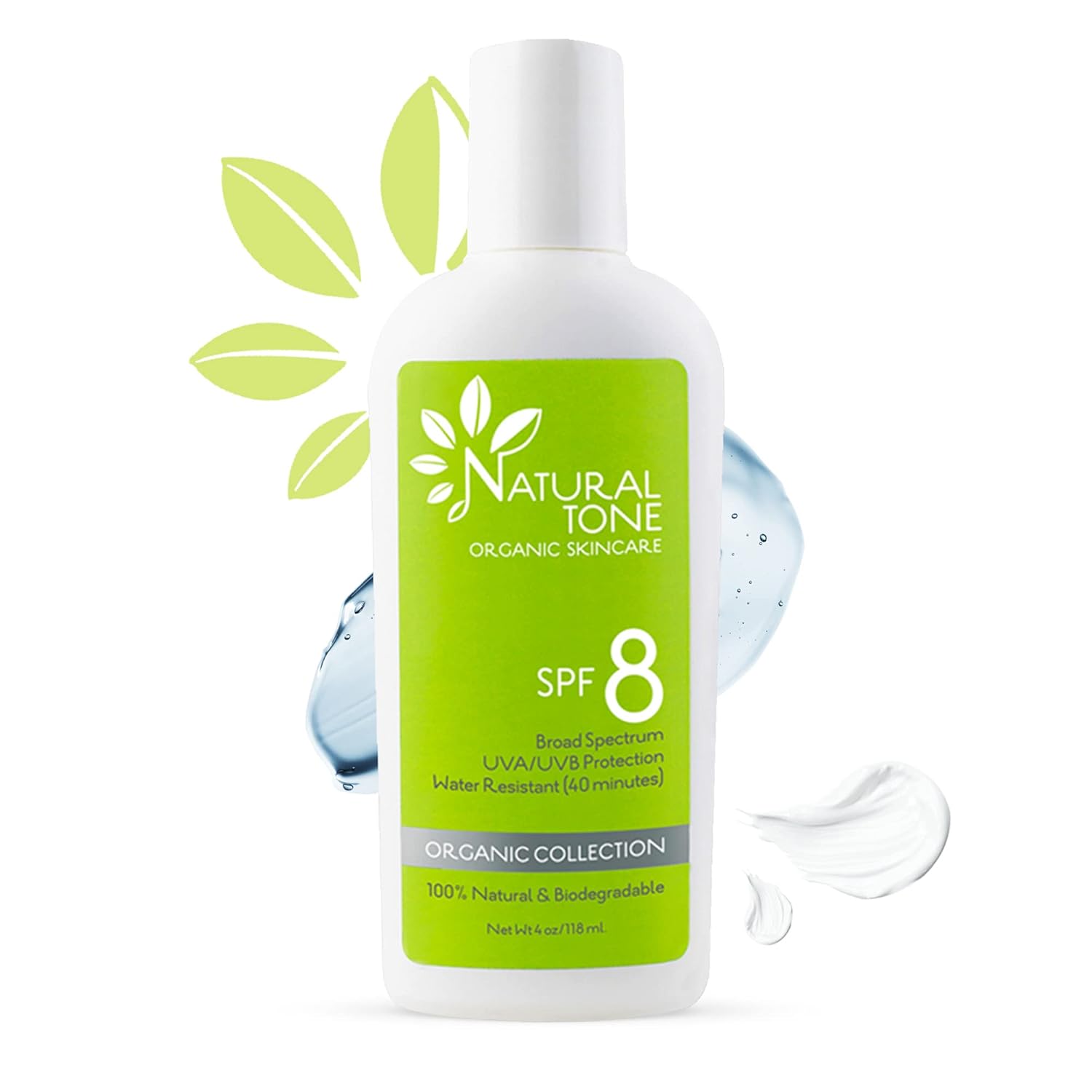 SPF8 Broad Spectrum Natural Sunscreen, Soothing and Hydrating Mineral Sunscreen, Vegan, Paraben-Free Sunblock, Water-Resistant Sunscreen for Face and Body, 6oz - Natural Tone Organic Skincare