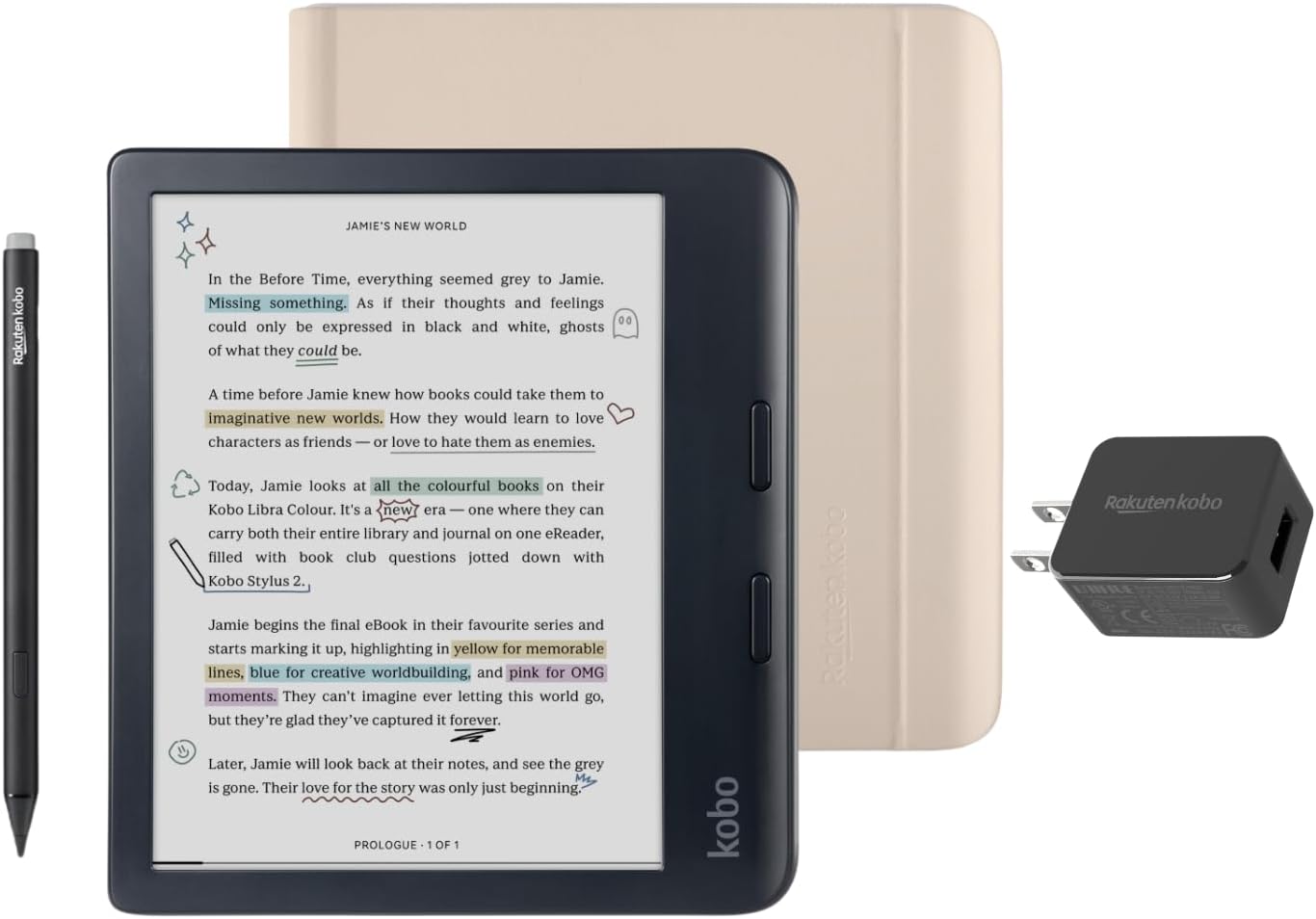 Kobo Libra Colour Black eReader with Case Bundle