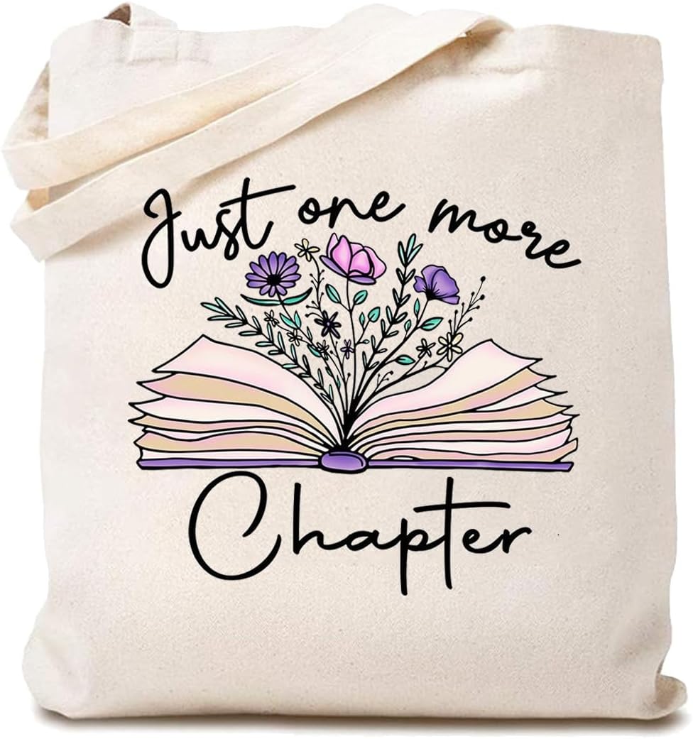 Reading Canvas Tote Bag Women Just One More Chapter Shopping Bag Eco-Friendly Grocery Bag Book Lover Gift