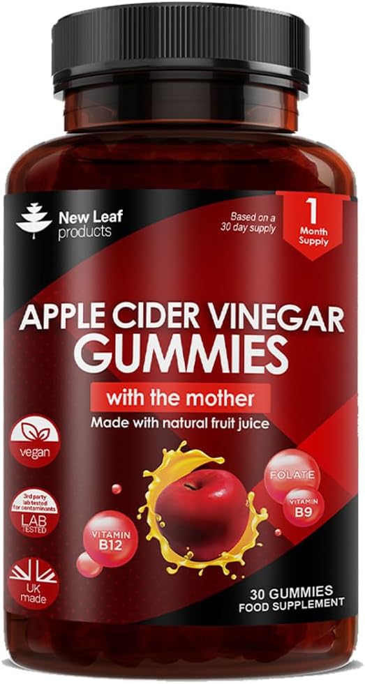 Apple Cider Vinegar Gummies Vegan with The Mother High Strength + Vitamin B12 Folate Pomegranate & Beetroot – Fresh Pure Unfiltered Vinegar Not Powder Apple Cider Vinegar Gummy 1 Per Serving