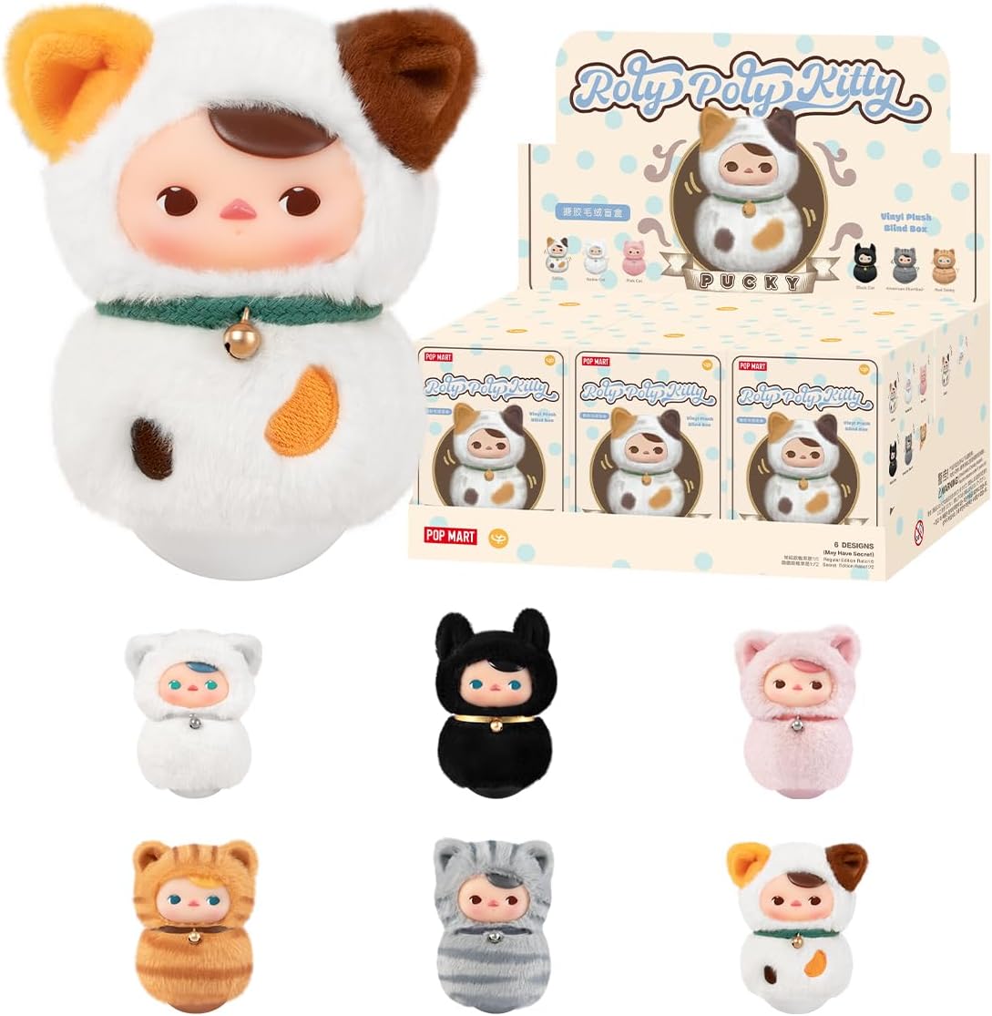 POP MART PUCKY Roly-Poly Kitty Series-Vinyl Plush Whole Set 2.5 inches Articulated Character Premium Design Gifts for Women Fan-Favorite Collectible Chic Art Toy Action Figure