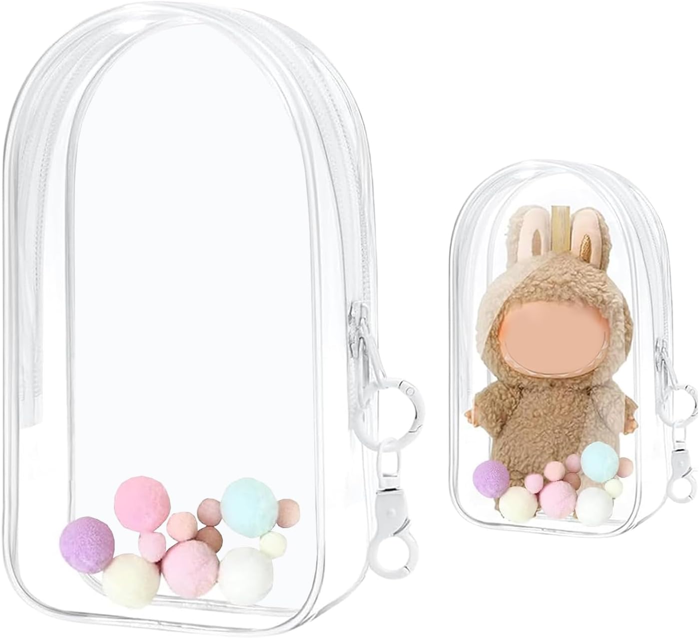Doll Case, Doll Protective Case, 3 Piece Set for Plush Toy Storage, Includes Bag, Keychain, and Pom Pom, Ideal for Boys and Girls, Display and Organize Your Dolls with Ease
