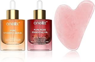 Gua Sha Massage Tools & Rose Oil & Vitamin C Serum in One Set for Facial Massage, Face Oil and Serum Gua Sha Pack, Anti Age Wrinkle and Dark Spot Face Skin Care Sets & Kits for Women