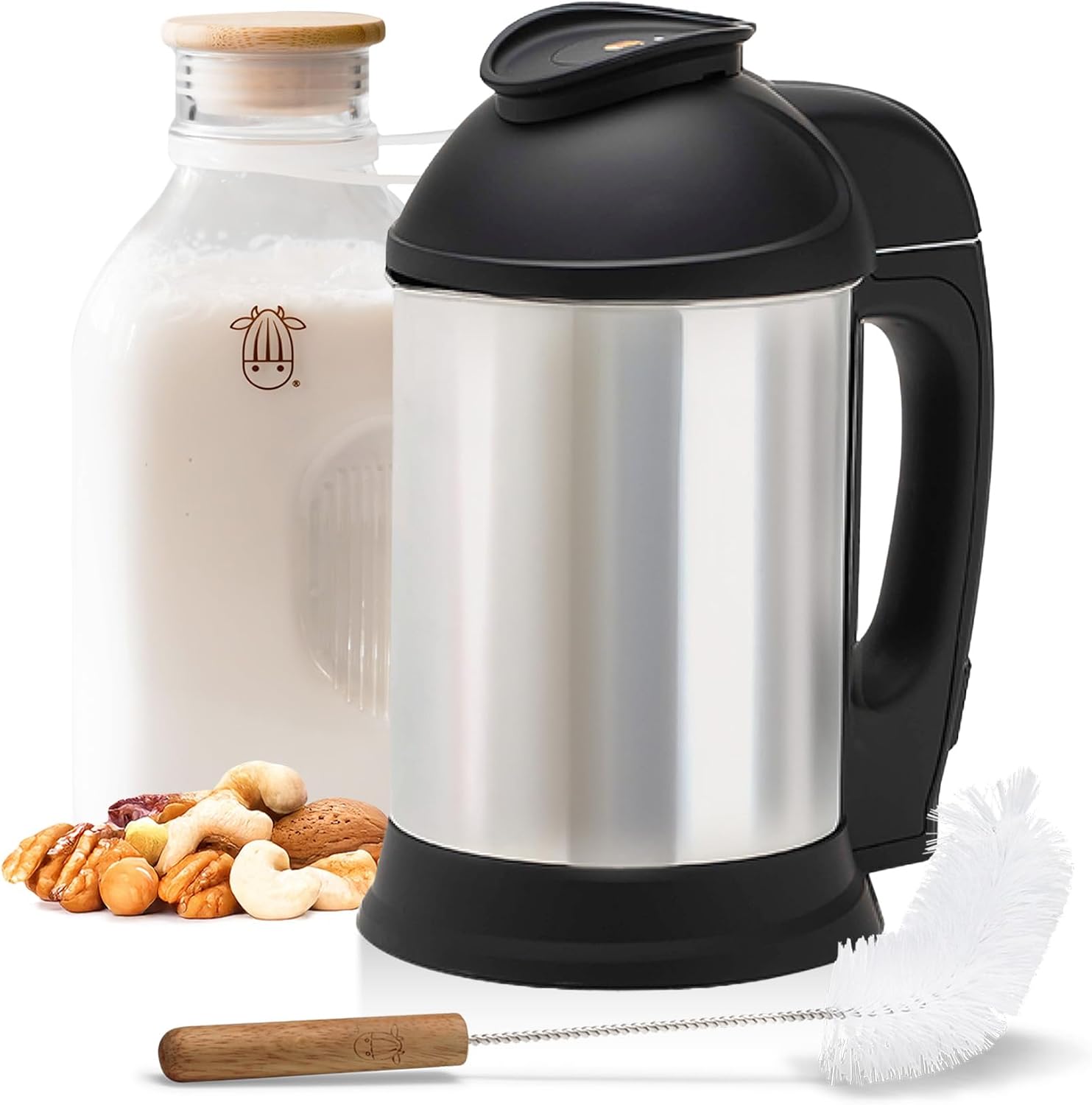 Almond Cow Nut Milk Maker Essentials Bundle - Includes Plant-Based Milk Maker, 60 fl oz Glass Pitcher with Lid & Spout, and 13” Cleaning Brush - DIY Nut Milk, Perfect Accessories for Homemade Nut Milk