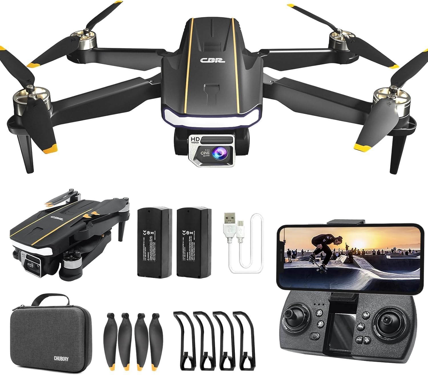 Enduring Brushless Motor Drone with Camera for Beginners, CHUBORY A68 WiFi Quadcopter with 2K HD Camera, Auto Hover, 3D Flips, Headless Mode, Trajectory Flight, 2 Batteries, Carrying Case
