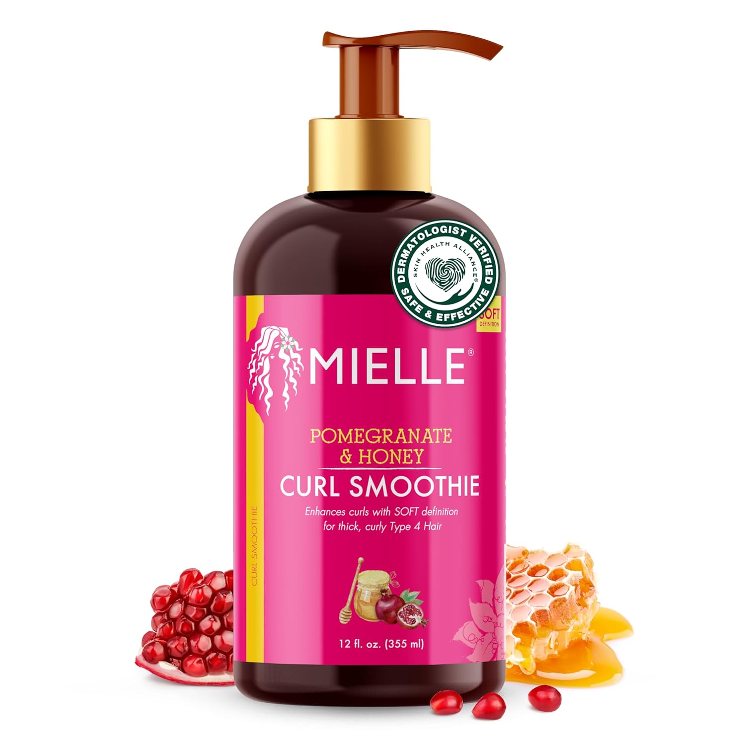 Mielle Organics Curl Smoothie with Pomegranate and Honey, Moisturizing Curl Cream for Curly Hair, Anti-Frizz Curl Enhancer for Thick Type 4 Hair (12 Oz)