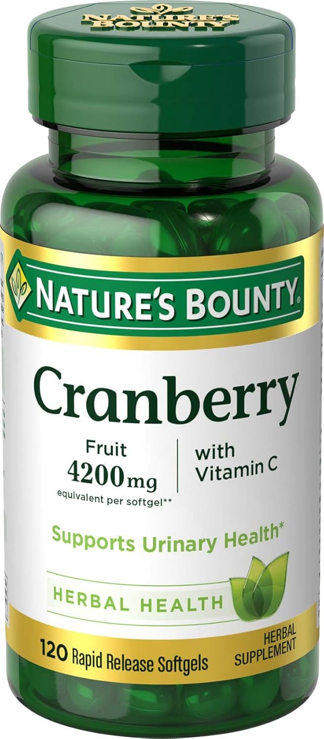 Nature's Bounty Cranberry Pills for Women Urinary Tract Health, Cranberry Supplements with Concentrate & Vitamin C, 120 Softgels