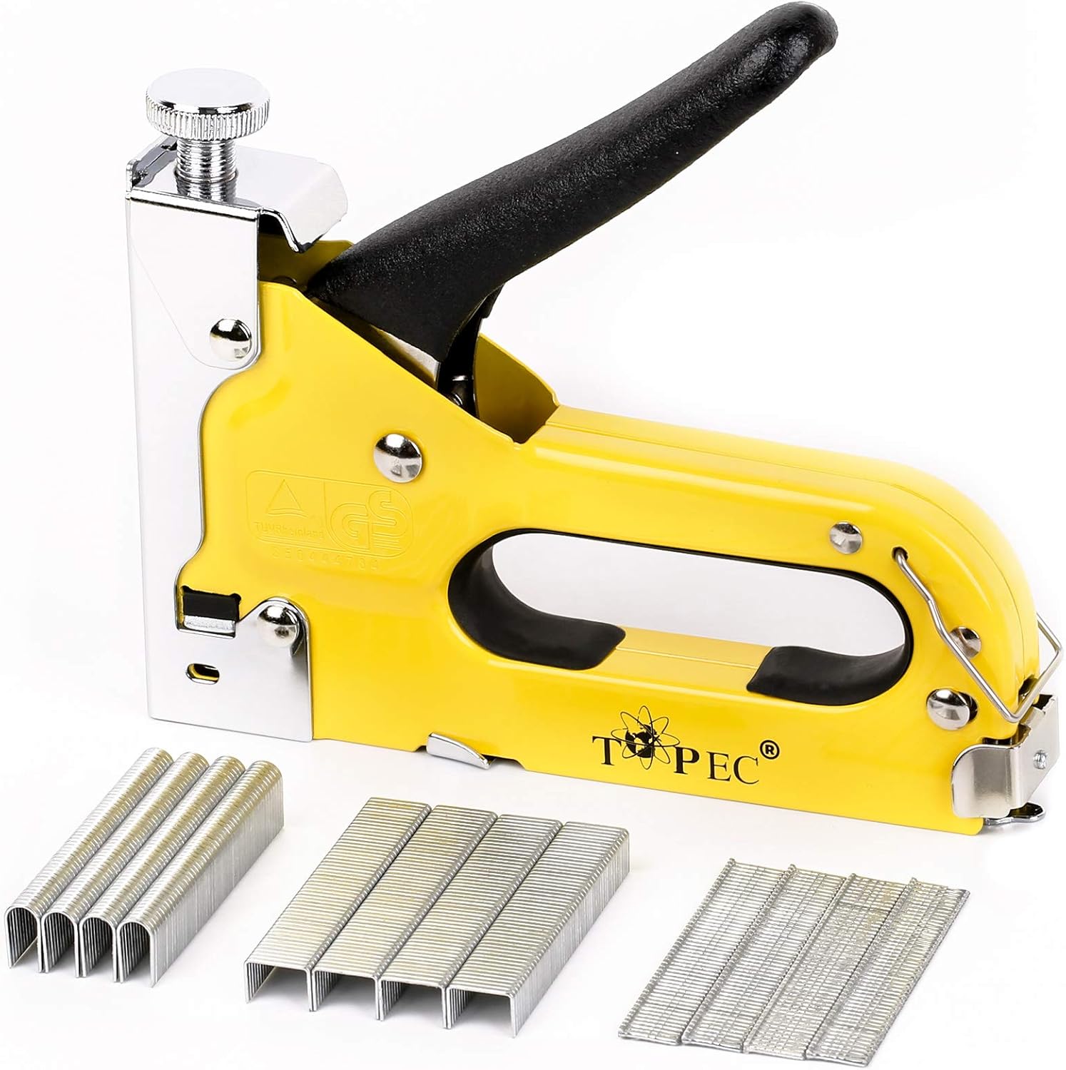 Upholstery Staple Gun Heavy Duty, TOPEC 3-in-1 Stapler Gun with 600 Staples, Manual Brad Nailer Power Adjustment Stapler Gun for Wood, Crafts, Carpentry, Decoration DIY