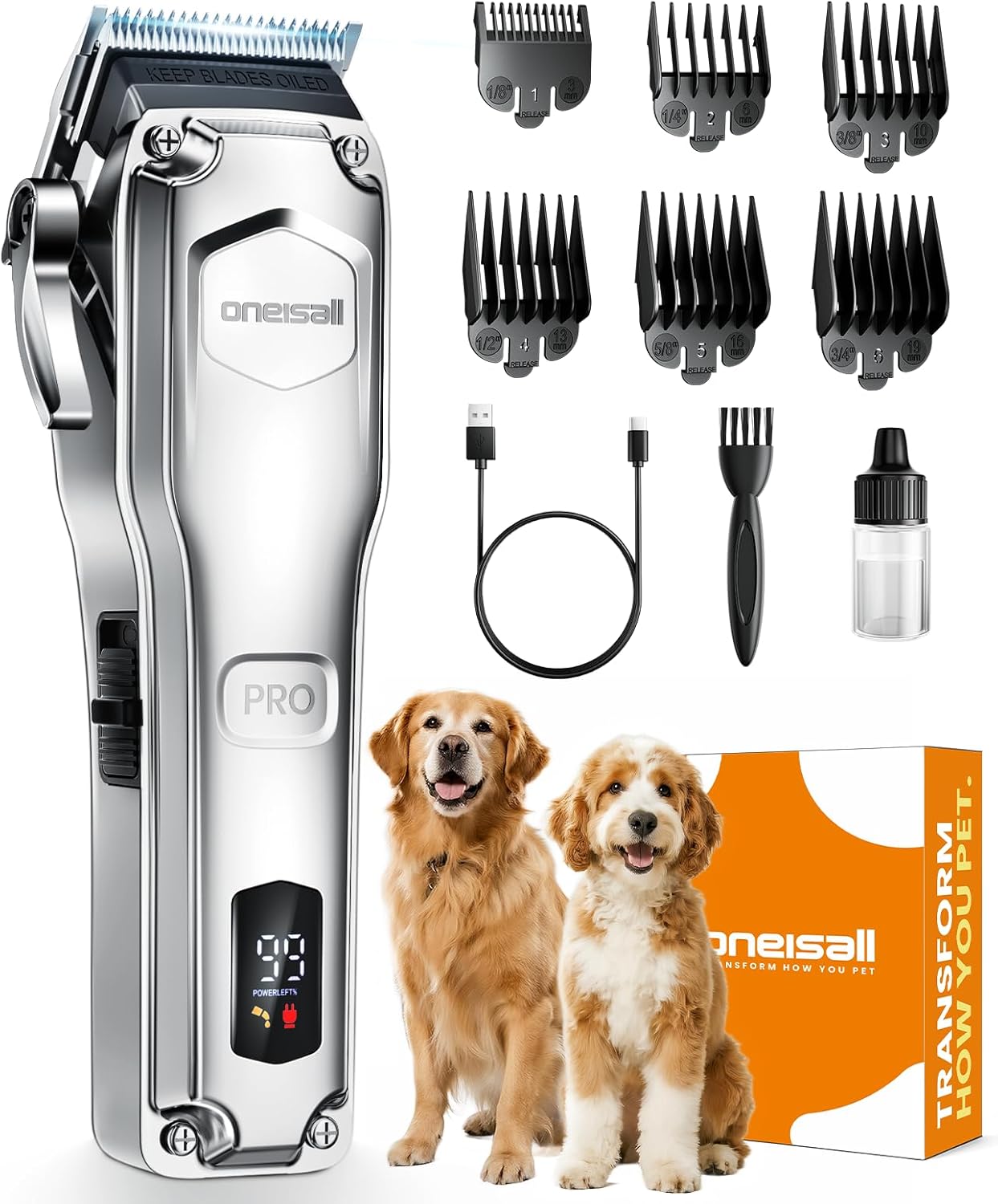oneisall Dog Clippers for Grooming Thick Hair,Low Noise Dogs Grooming Kit with Stainless Steel Blade,Dog Shaver for Thick/Matted/Knotted/Fine/Wave/Curly Hair,PC18