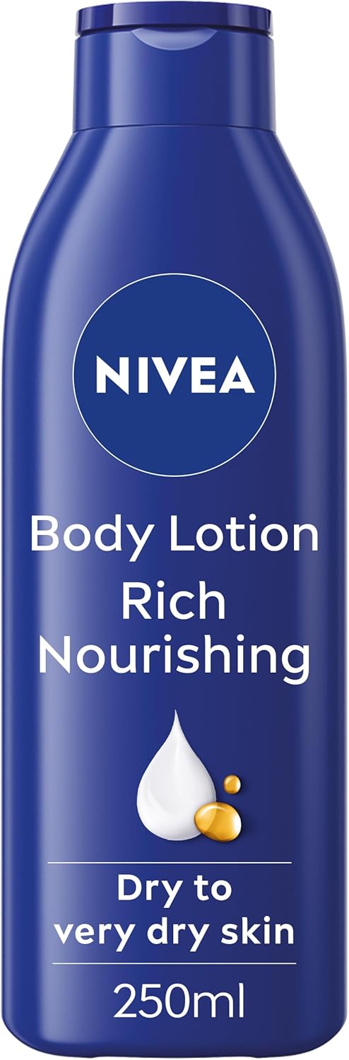 NIVEA Rich Nourishing Body Lotion (250ml), Rich 72H Hydration NIVEA Moisturiser for Dry Skin Made with Deep Moisture Serum and Almond Oil, Intensive Hydration NIVEA Body Lotion