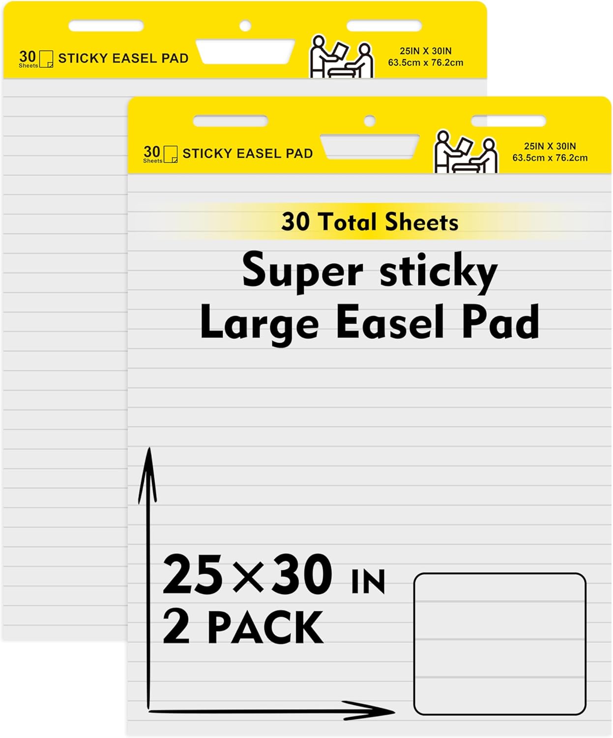 2 Pack Sticky Easel Pads, Poster Paper 25 x 30 Inches Large Self Stick Easel Paper, Flip Chart Paper for Teachers, Teacher Anchor Chart, 30 Sheets/Pad