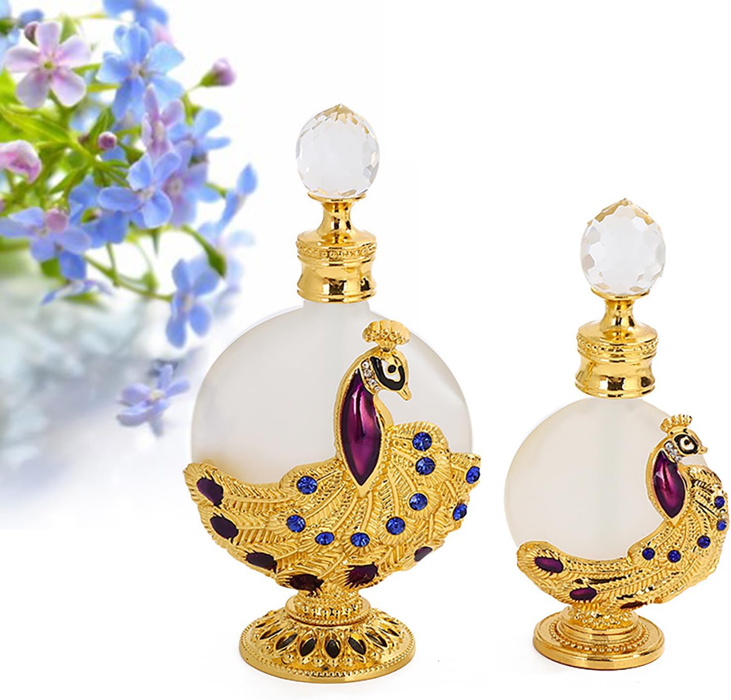 Joyeee Vintage Glass Perfume Bottles, 30ml and 12ml Mini Perfume Bottles Empty Refillable for Traveling and Outgoing, Great Birthday Gift Idea for Friends Mom Grandma, 2 Pack