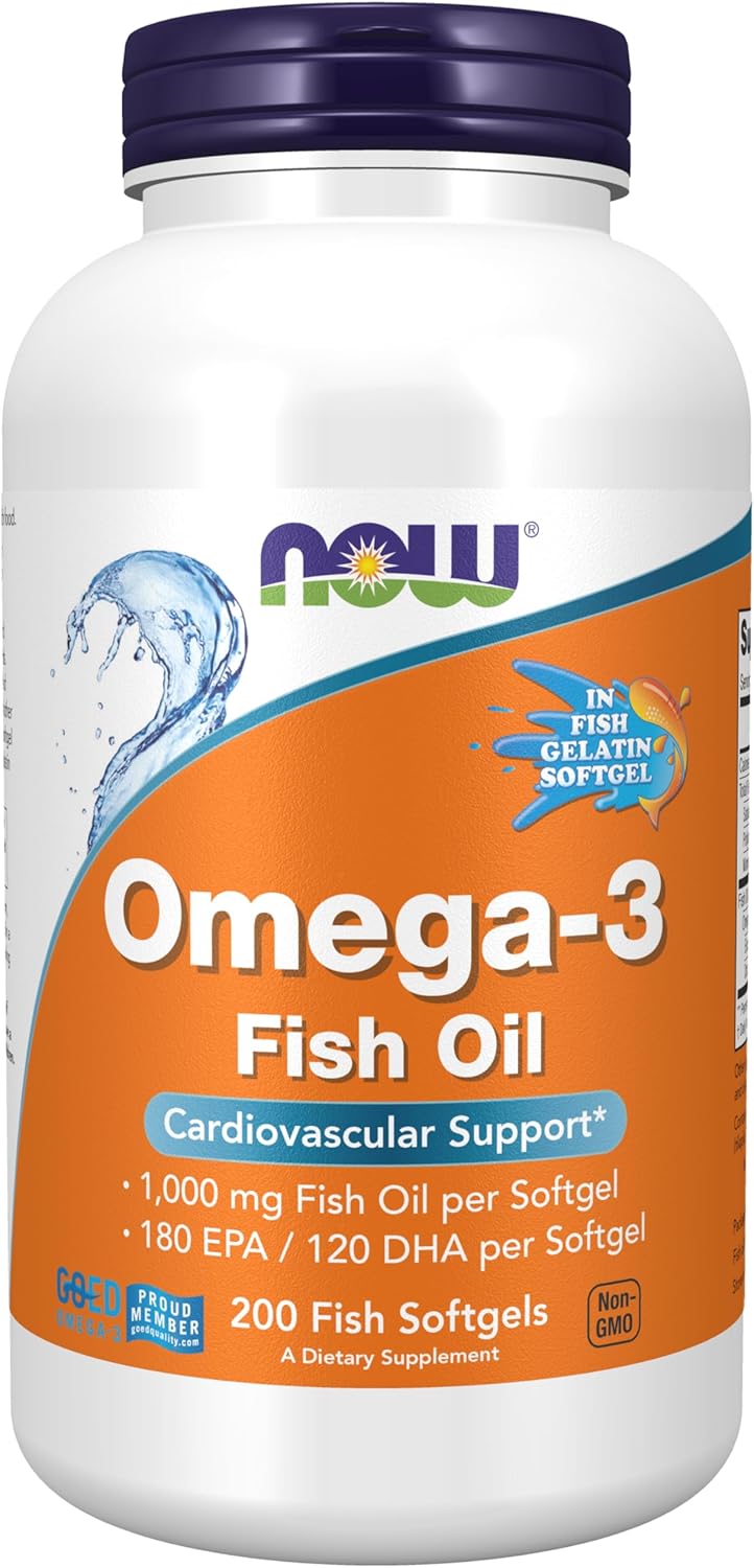 NOW Foods Supplements, Omega-3 180 EPA / 120 DHA, Molecularly Distilled, Cardiovascular Support*, 200-Fish Gelatin Softgels,Packaging may vary