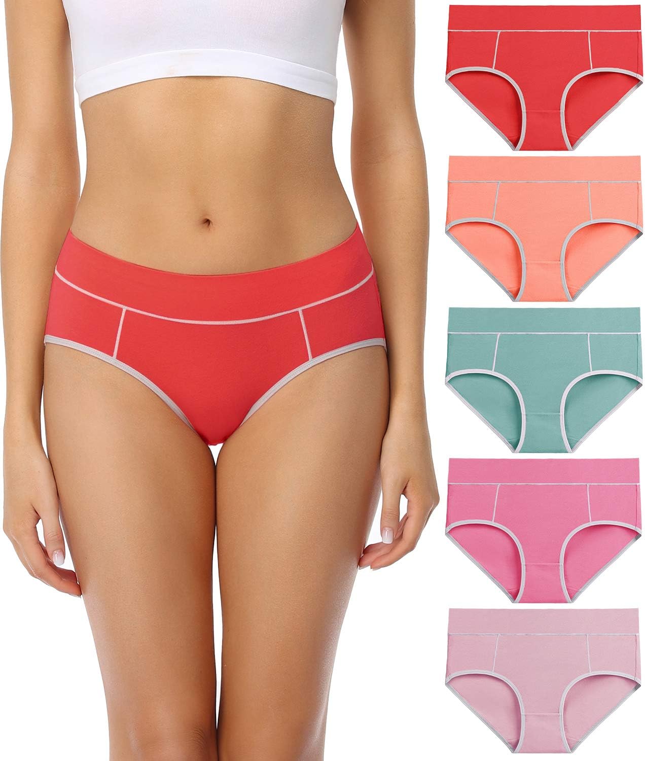 wirarpa Underwear Women High Waist Cotton Knickers Ladies Panties Full Coverage Briefs Underpants Plus Size Multipack