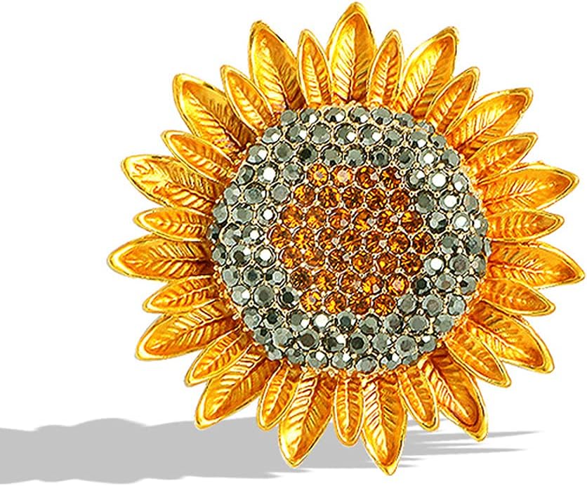 Yellow Sunflower Brooches Rhinestone Crystal Flower Leaf Delicated Brooch Pin For Women Girls Jewelry