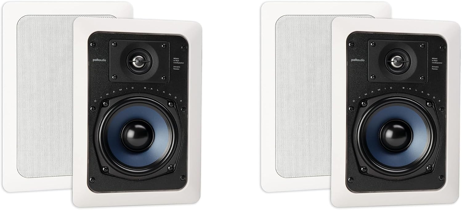 Polk Audio RC55i 2-Way Premium In-Wall Speakers - 4 Speakers (2 Pairs) | Damp & Humid Indoor/Outdoor Placement | Paintable Grille, White