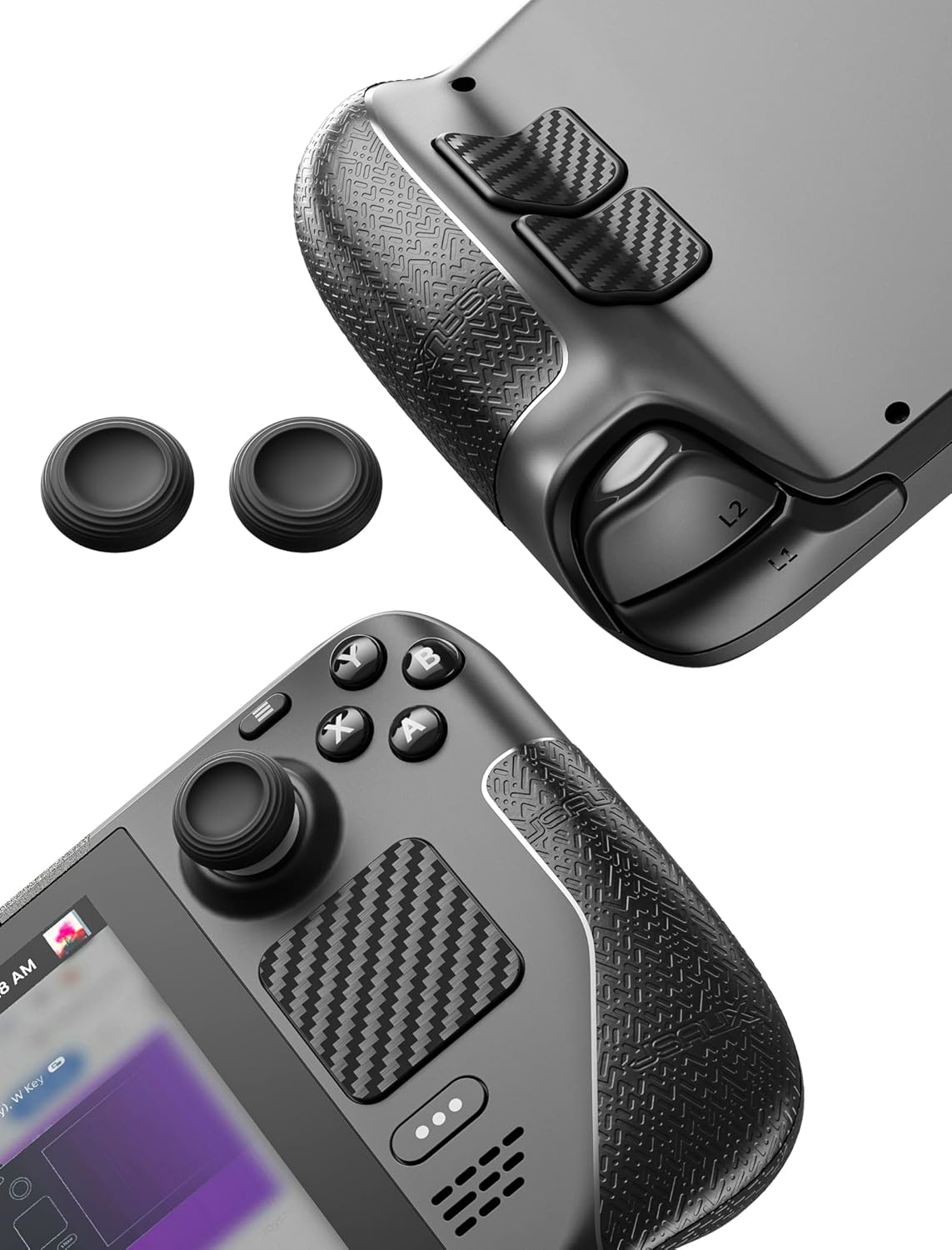 JSAUX Skin Stickers Set for Steam Deck - Anti-Slip Grip, Touchpad Protector, Thumb Grip Caps & Front/Back Protector