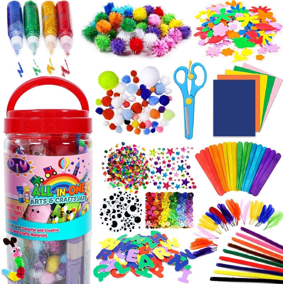FunzBo Arts and Crafts Supplies Kit for Kids Toddlers Age 4 5 6 7 8 9 - All in One D.I.Y. Crafting Kindergarten Homeschool Supply Set Kids Toys Brithdays Easter Gifts