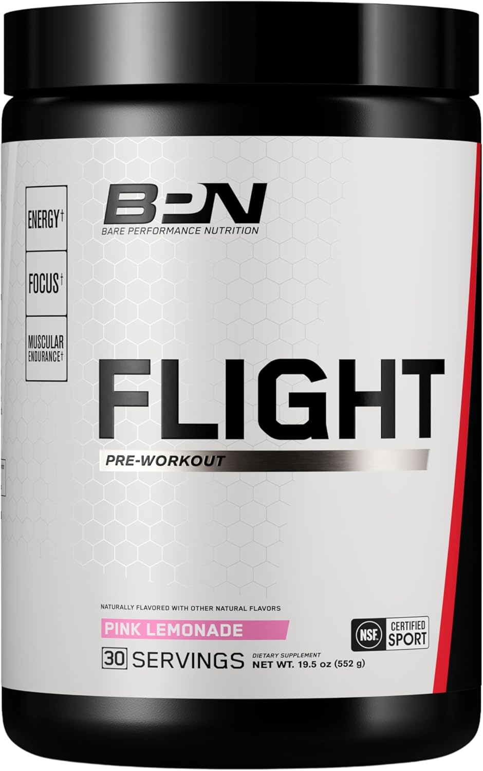 BARE PERFORMANCE NUTRITION BPN Flight Pre Workout, Supports Energy and Mental Focus, Improved Endurance & Muscle Pumps with CarnoSyn® Beta Alanine, Pink Lemonade, 30 Servings