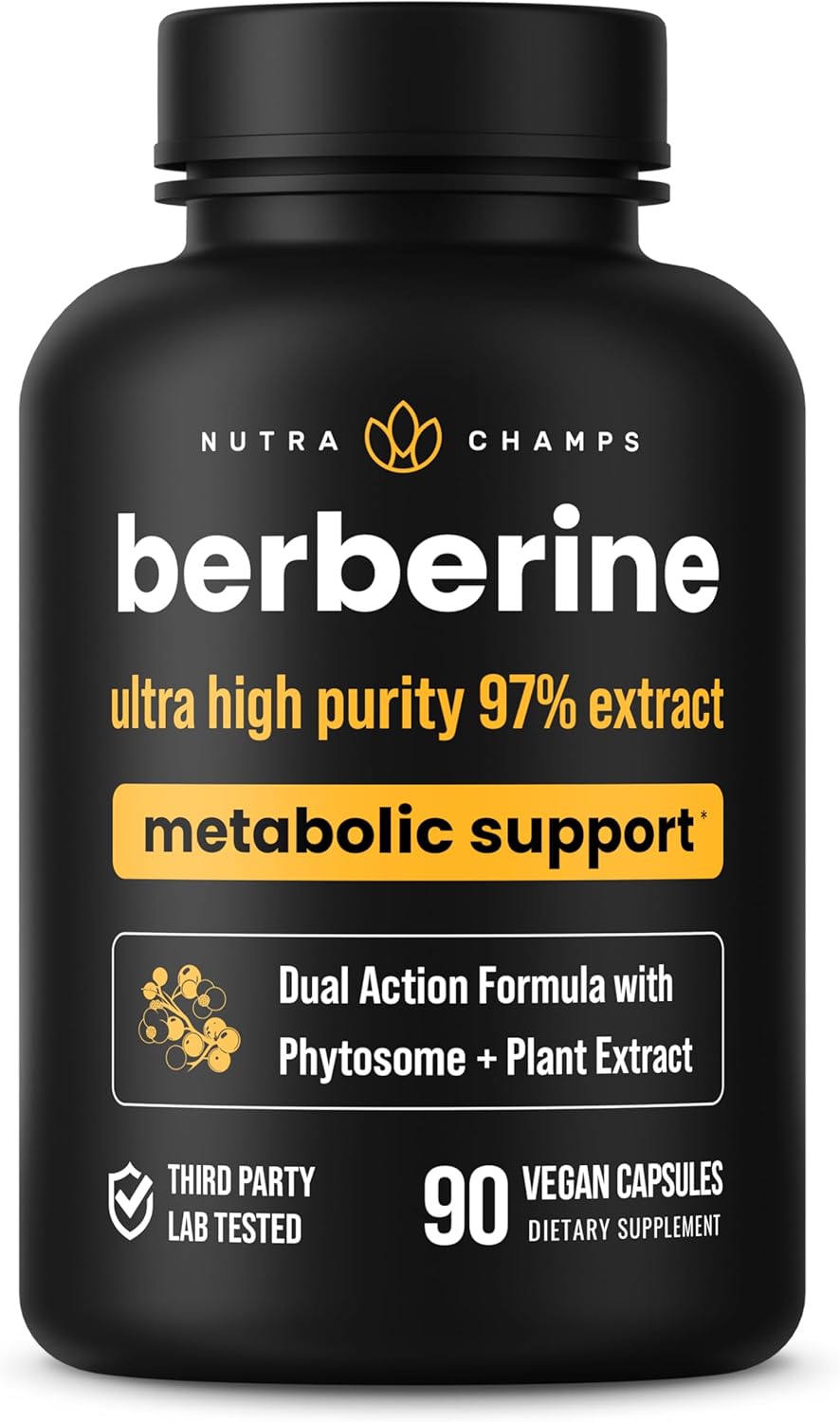 NutraChamps Berberine Supplement | Ultra High Strength 97% Purity | Berberine HCL 1500mg + Berbevis Phytosome Extract for Enhanced Absorption & Metabolic Support | Premium 500mg 90 Vegan Capsules