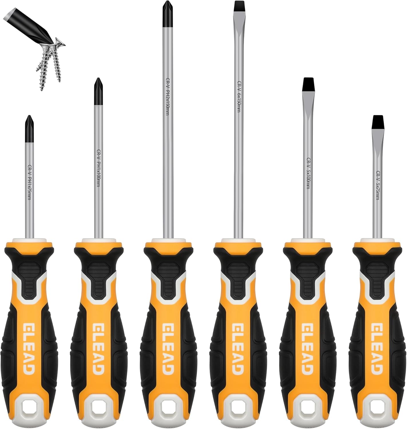 6-Piece Magnetic Screwdrivers Set, 3 Phillips and 3 Slotted Tips Professional Cushion Grip Screwdriver Set