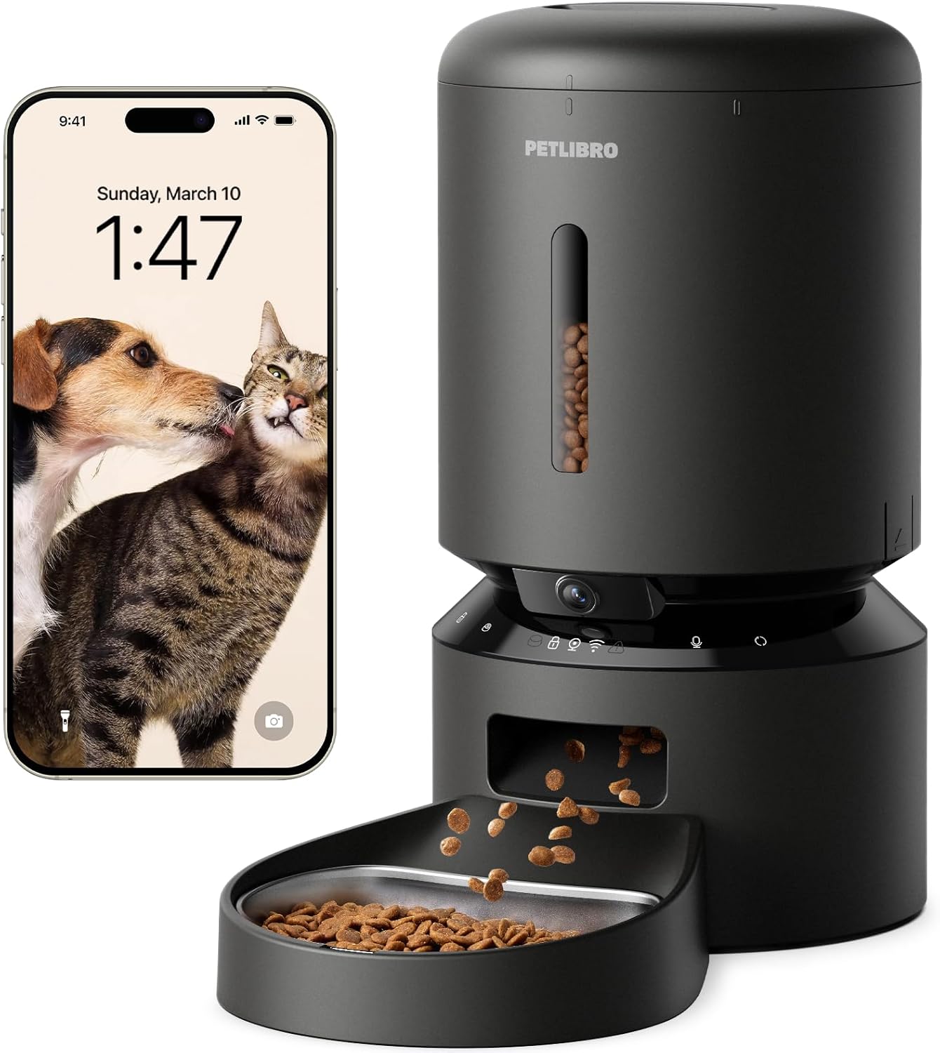 PETLIBRO Automatic Cat Feeder with Camera, 1080P HD Video with Night Vision, 5G WiFi Pet Feeder with 2-Way Audio, Low Food & Blockage Sensor, Motion & Sound Alerts for Cat & Dog Single Tray