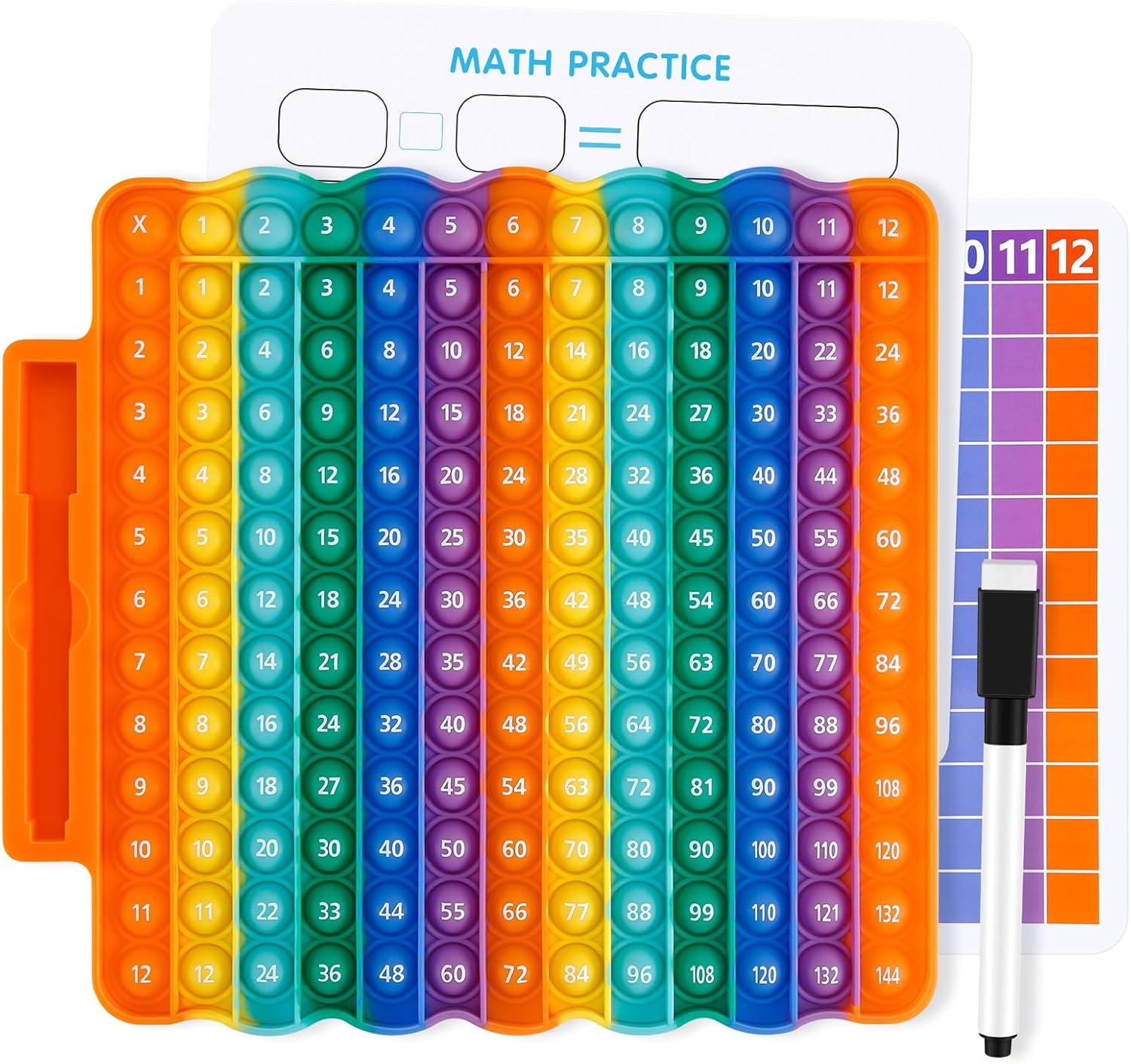 Multiplication Tables for Kids, Pop Up Times Tables Toy Rainbow Math Table Sensory Toy Maths Fidget Times Tables with Pen for Teachers Student, 12x12