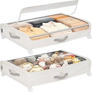 STORAGE MANIAC Under Bed Storage with Wheels 2 Pack Under Bed Storage Containers Under Bed Shoe Storage Organizer Dorm Storage Rolling Under Bed Storage Drawer for Clothes,Shoe,Blanket,Toy, Beige